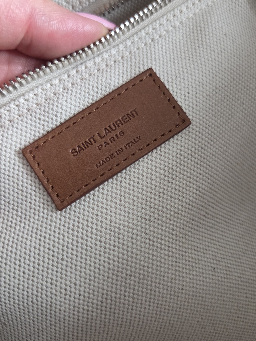 Saint Laurent Rive Gauche White Canvas Tote with Brown Leather Handles - Picture 4 of 14